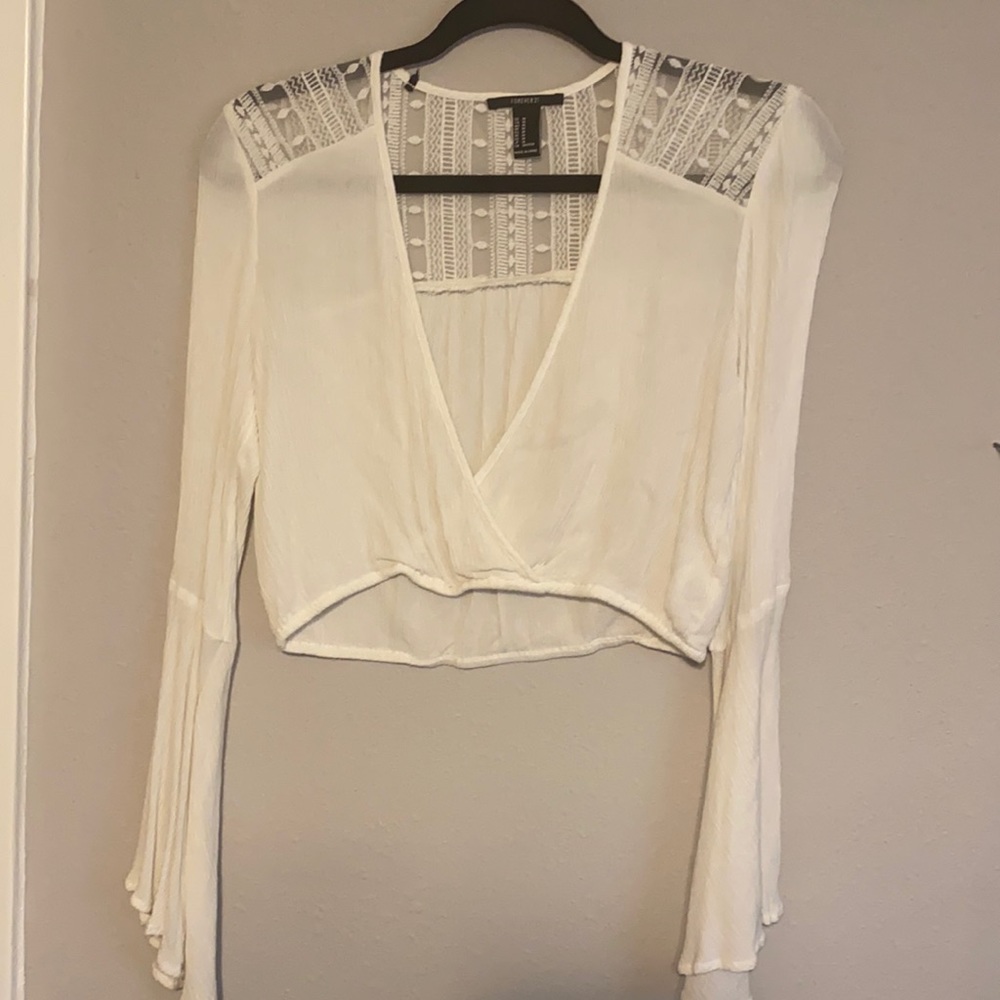 White deep v crop top